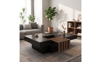Sliding Surface Coffee Table Marble-Textured Coffee Table with Storage Rectangular for Living Room