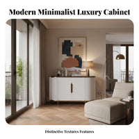 Minimalist Design Fluted Door Credenza Marble Pattern Top Storage Cabinet Multi-Purpose Sideboard Large Capacity for designdiscerning Individuals, Apartment Dwellers, Interior Designers, Entryway, Living Room, Hallway, Bedroom