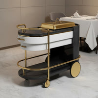 Luxury Kitchen Service Cart Solid Wood & Stainless Steel Modern Dining Cart on Wheels Easy Mobility Multi-Tier Serving Trolley for Living Room, Villa