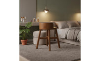 Solid Wood Frame Rattan Dressing Table with Mirror Modern Minimalist Design Wooden Makeup Vanity with Drawers Space Saving for Women