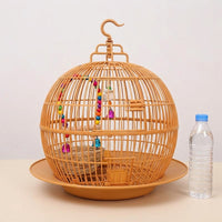 Round Bird Cage with Circular Styling, Folding Bird Cage for Small Exotic Birds, Portable Small Bird Cage with Base Tray, Indoor Round Cage
