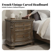 Carved carvings Upholstered Panel Bed Rustic Country Aesthetic Bedroom Furniture French Retro Look Bedstead Vintage design for Newlyweds, newlyweds, Homeowners, Villa, Guest Room, Home, Apartment