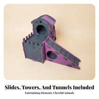 Modular Castle Hideout Star Cutout Multi-Level Cat House Ramp