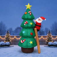 Freestanding Inflatable Christmas Tree with Santa Festive Christmas Tree with Climbing Santa Outdoor Decoration Indoor for Yard, Porch, Entryway
