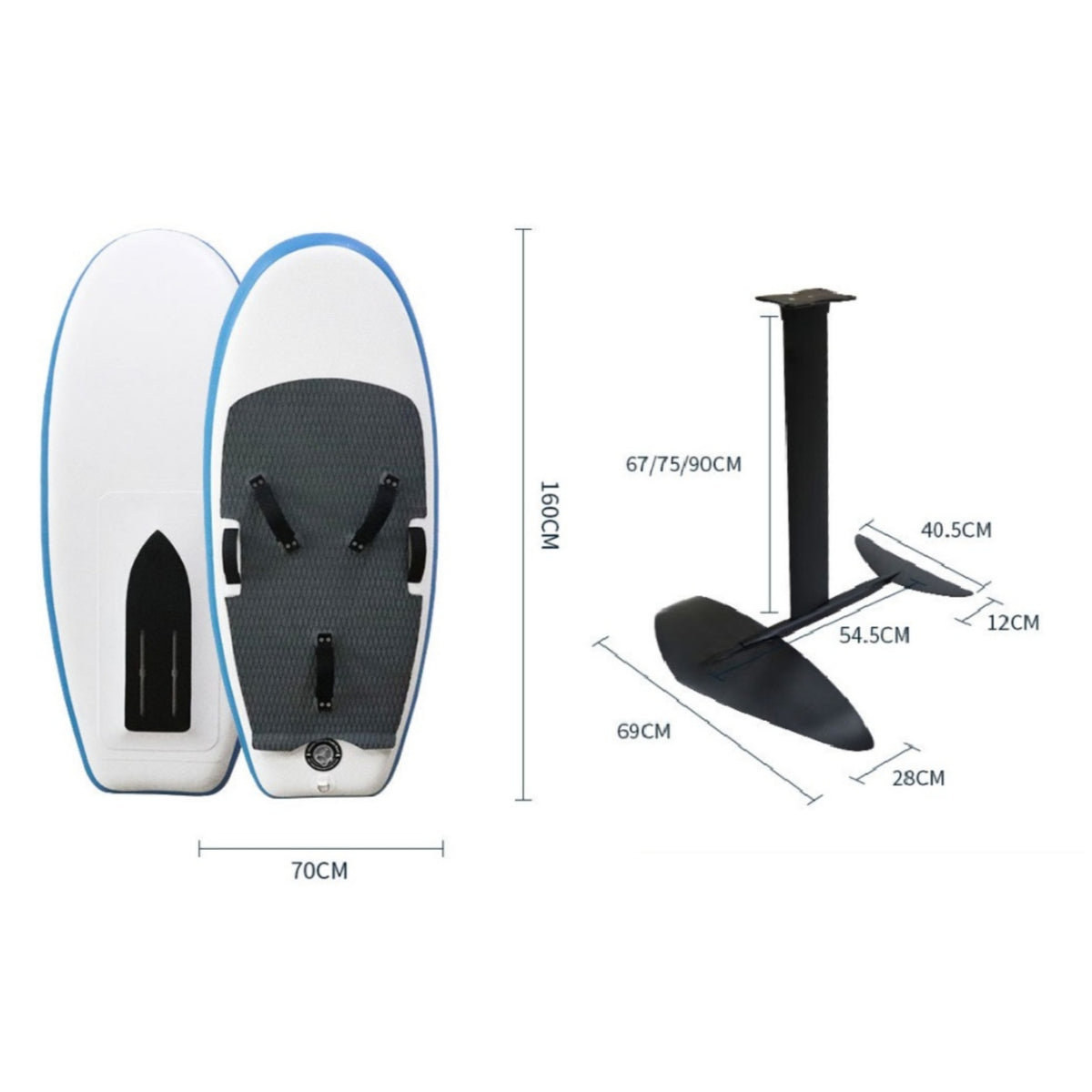 2 Pieces Inflatable Hydrofoil Board Textured Deck Surfboard and Hydrofoil Set Inflatable Surfboard Travel Friendly