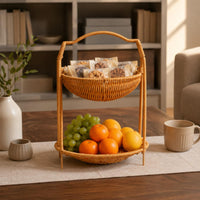 Two-Tier Fruit Basket Tall Handle 2-Tier Fruit Basket Brown