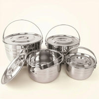 4 Pieces Camping Pot Set with Lids Portable Stainless Steel Cookware Set Compact Pot with Lid for Backpackers