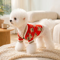 Knitted Dog Sweater and Knitted Cat Sweater, Button Front V-shaped neckline Acrylic British Style Winter Warm Pet Clothes, Short Sleeve Small Dog Vest