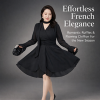 Wedding Guest Dresses for Women with Long Sleeves, Sheer Fabric V Neck Midi Dress with Ruffle Trim, Loose up to 8XL