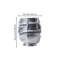 Ceramic Vase Featuring Relief Bands Silver Vase with Shiny Finish Irregular Vases for Office