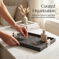 Leather Wood Tray - Light Luxury Decor