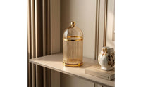Gold-Toned Fruit Fork Holder with Lid Decorative Dessert Fork Storage Container Ribbed Utensil Holder with Lid Dustproof for Hosts, Homeowners, Dining Table, Kitchen Countertop