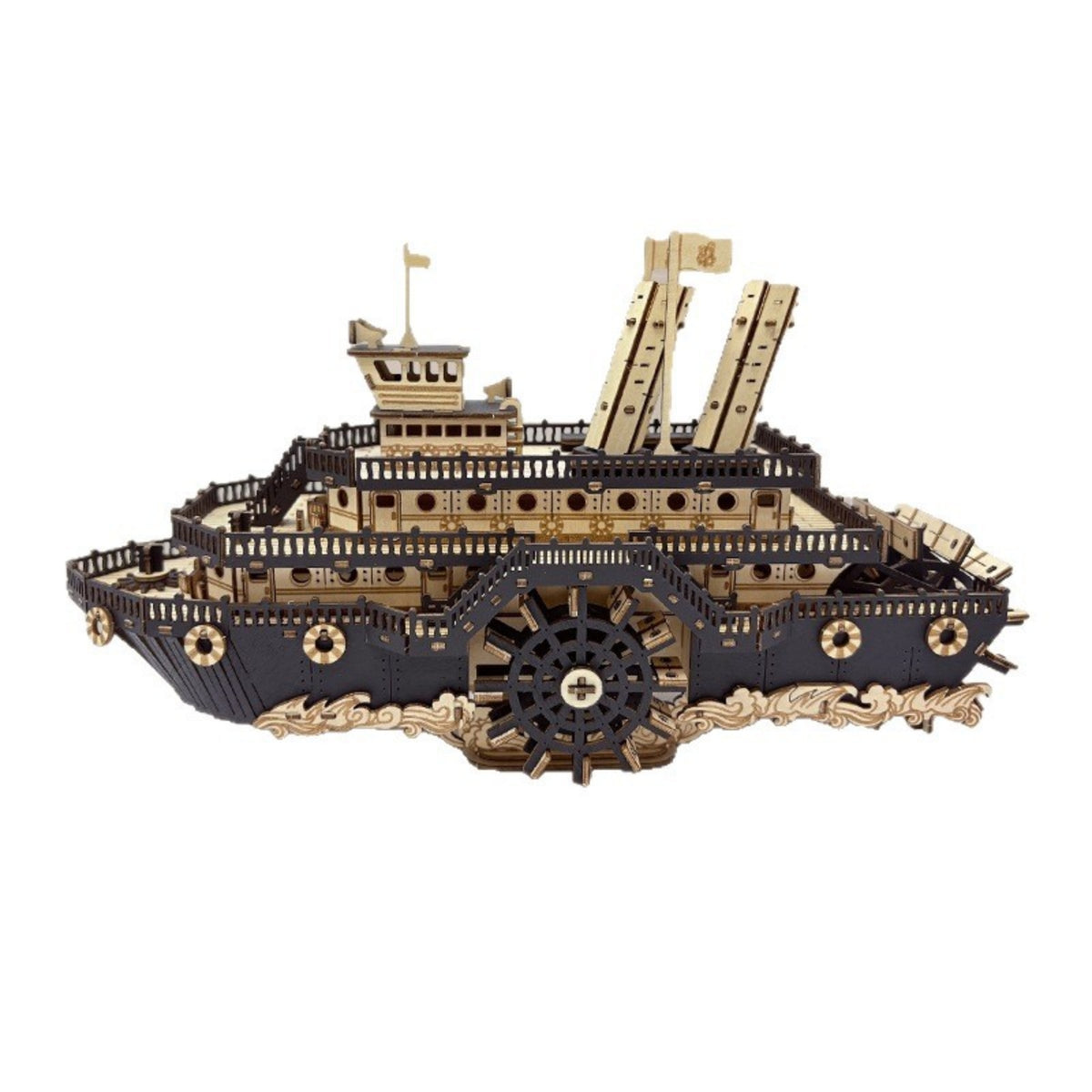 Steampunk Ship Puzzle Hands-on Paddlewheel Ship Model Decorative Wooden 3D Puzzle for Hobbyists