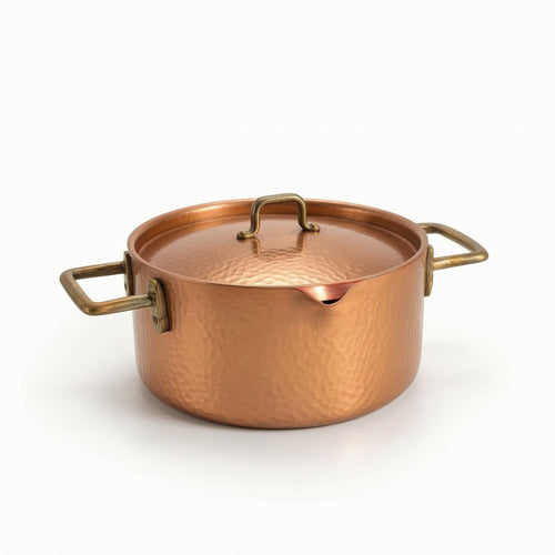 Copper Pot with Lid Handmade Hammered Copper Stockpot Solid Saucepan for Individuals, Table Serving