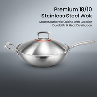 Stainless Steel Wok with Lid, 30cm Induction Deep Frying Pan for Asian Cooking, 18/10 Construction, 3mm Thick