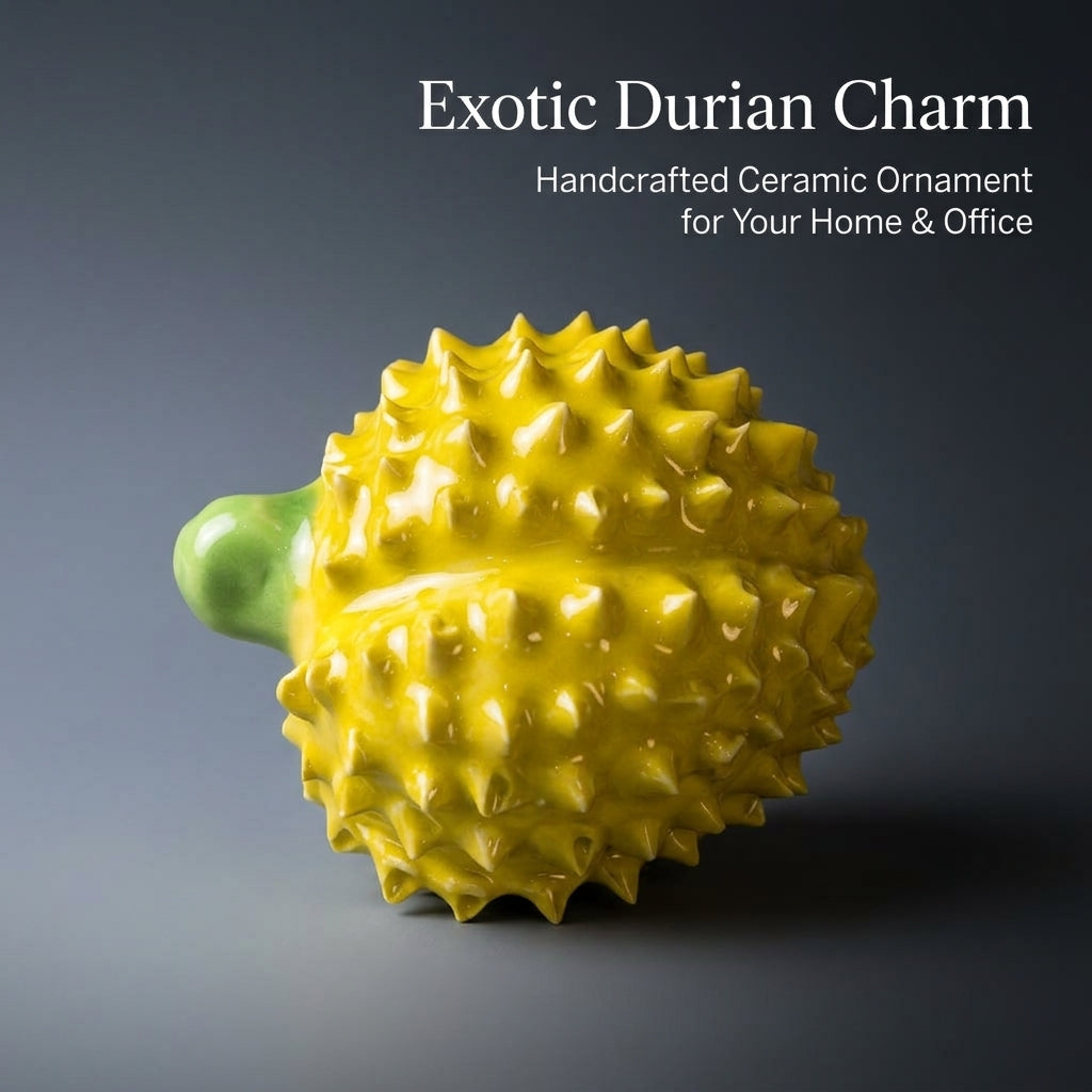 Home Decoration Hand Painted Ceramic Durian Figurine for Kitchen Ornaments, Realistic Tea Pet for Lovers, Heat Resistant Desk Decor