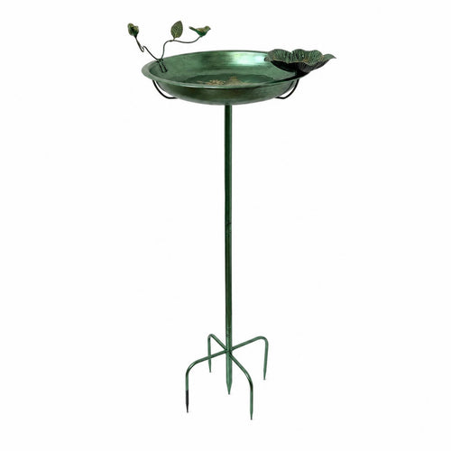 Alloy Feathered Bath Feeder Bronze Bird Bath with Metal Stake Vintage Decorative Garden Stake for Gardeners, Yard, Flower Bed, Patio