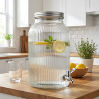 Drink Dispenser and Beer Dispenser with Stand, 6L Glass Dispenser with Tap, Reusable Beverage Dispenser for Home Bar Iced Tea and Water