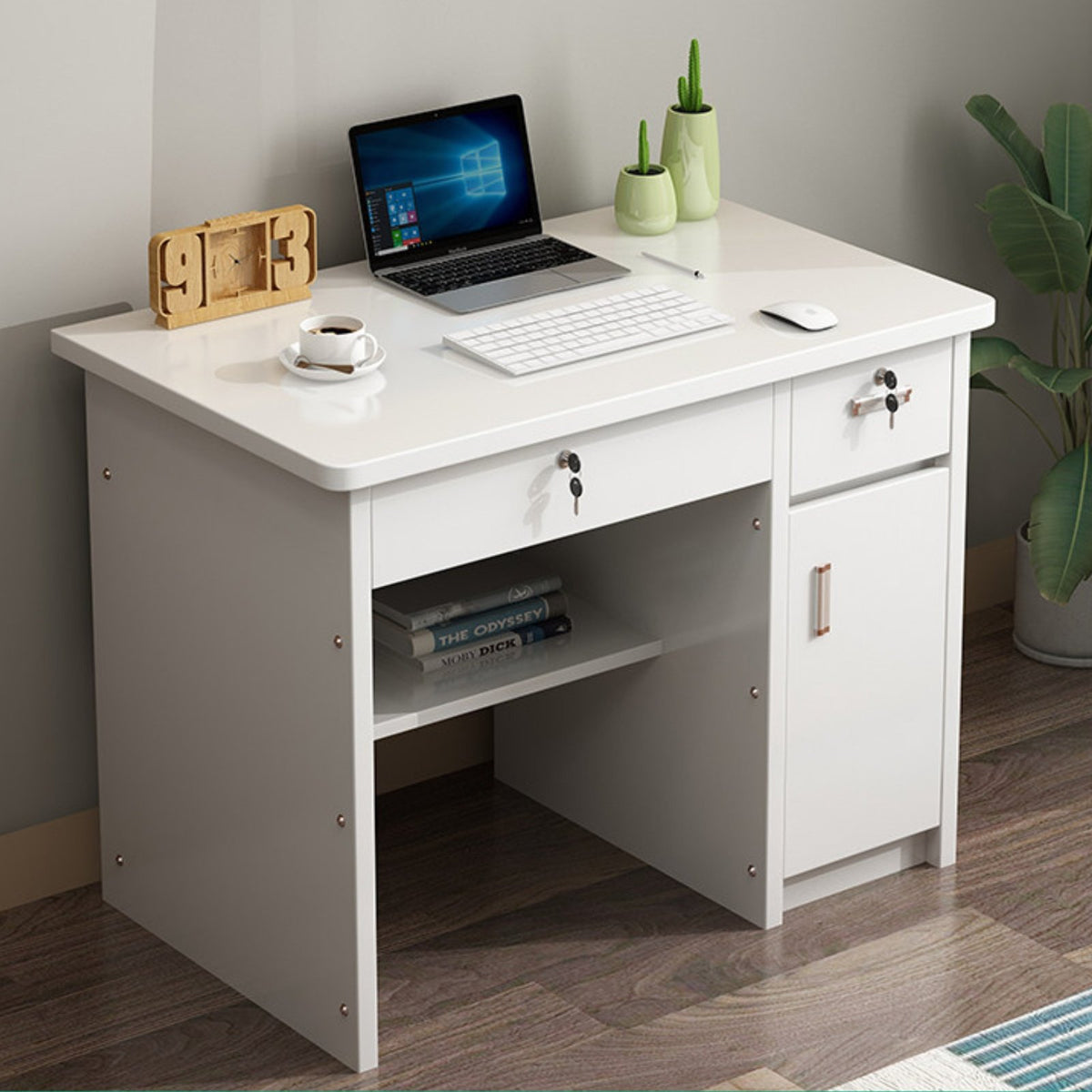 Computer Desk with Drawers Modern Simple Design Locking Storage Writing Desk Space Saving Study Desk Table for Students, Adults, Bedroom, Dorm Room