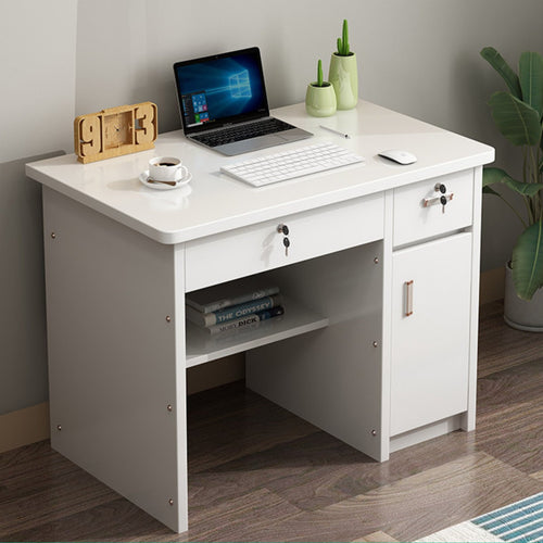 Computer Desk with Drawers Modern Simple Design Locking Storage Writing Desk Space Saving Study Desk Table for Students, Adults, Bedroom, Dorm Room