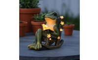 Frog on Rocking Chair Statue Pastoral Design Outdoor Decoration LED Lamp