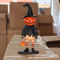 Pumpkin Witch Lantern Figurine | Glowing Pumpkin Wand Retro Ghost Ornament