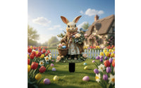 Easter Bunny Planter Acrylic Yard Stake Rabbit Basket Egg Flower Waterproof Sign Decorative Ornament Suitable for Outdoor Garden Home Setting
