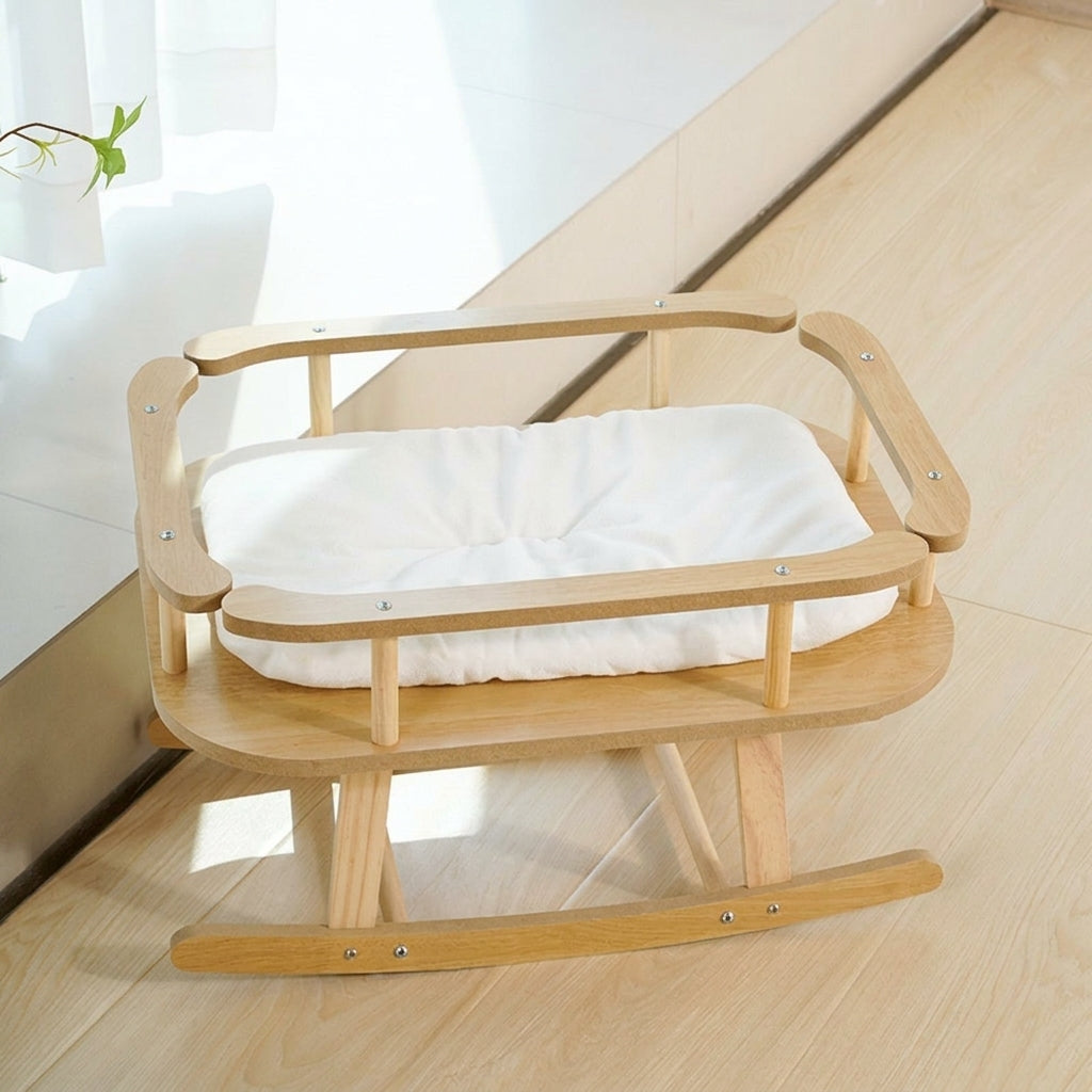 Cat Hammock and Wooden Bed with Rectangular Frame, Bolt-Together Wood Swing, Customizable Resting Place for Large Indoor Cats and Small Pets