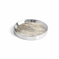 Round Tray with Insert Mirrored Stainless Steel Tray Silver for Vanity, Entryway