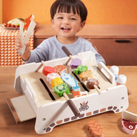 Wooden Kids BBQ Grill Play Set with Simulated Food and Rotating Feature