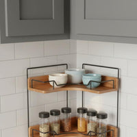 2 Tier Vanity Organizer Wooden Wood Countertop Rack Easy Reach for Kitchen