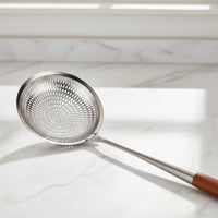 Wood Handle Skimmer Spoon Quick Draining Stainless Steel Skimmer Spoon Rust-Resistant Kitchen Tool