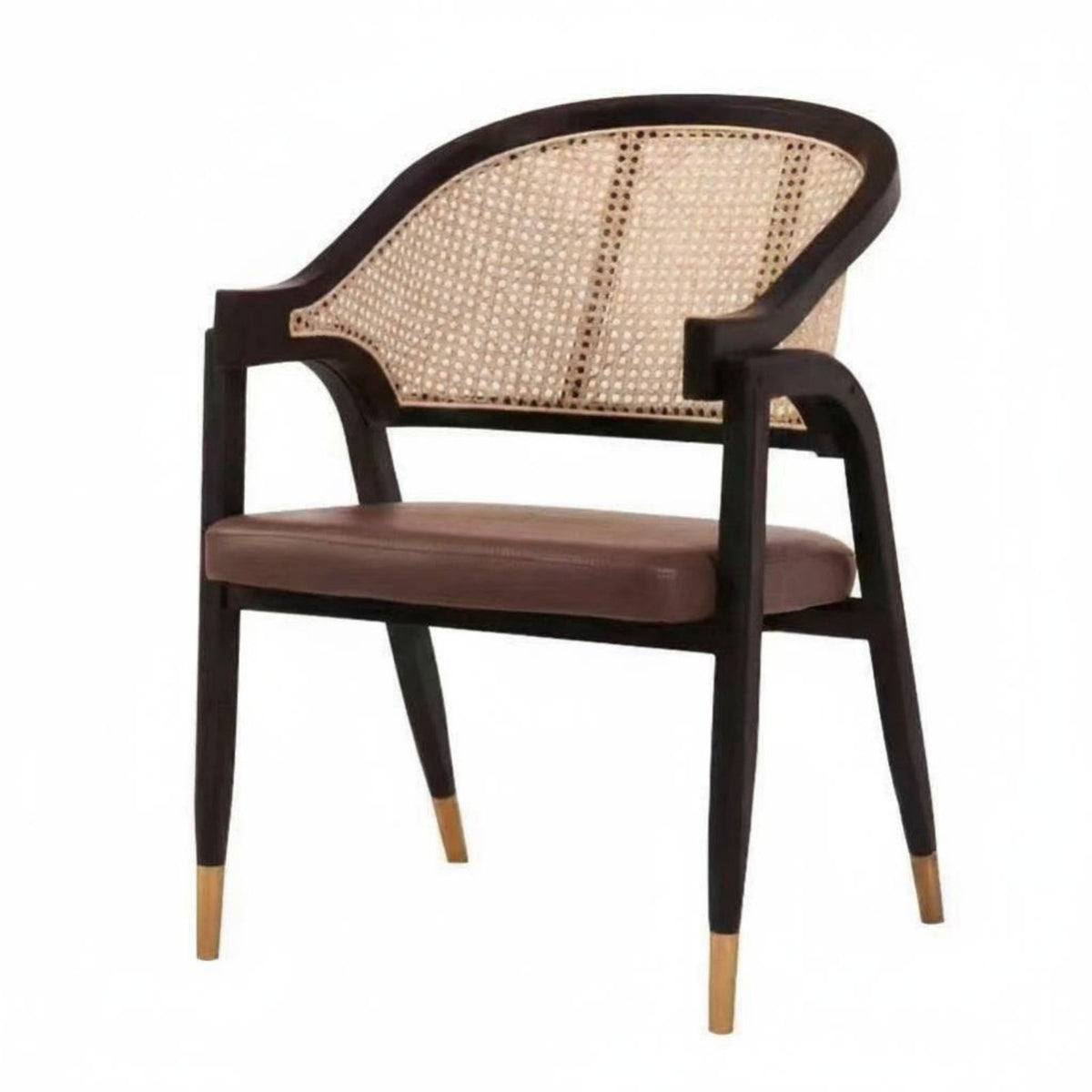 Woven Rear Armchair Retro & Design Cane Rear Armchair Handmade Weaving Brass-Tipped Legs for Business Owners, Adults