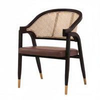 Woven Rear Armchair Retro & Design Cane Rear Armchair Handmade Weaving Brass-Tipped Legs for Business Owners, Adults