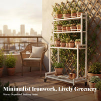 Multitier Design 4-Tier Rolling Plant Stand With casters Flower Rack Space-Saving Tiered Shelf Hollow lattice Shelves for Gardeners, Apartment Dwellers, Homeowners, Balcony, Living Room, Indoor, Outdoor
