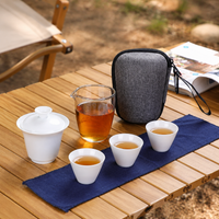 Travel Teapot Set with Gaiwan, Portable Ceramic Gongfu Teapot Set, Chinese Tea Set for Camping Hiking, Glazed Teapot and Cup Set