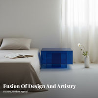 Gradient Acrylic Cube Table Klein indigo space-saving End Table Light Luxury design Easy to Clean for Homeowners, Young Adults