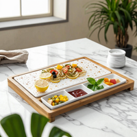 Steak Tray Chip-Resistant Wood and Ceramic Tray Dishwasher Safe