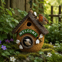 Bird Nest Hanging Decorative Bird House Resin Birdhouse for Patio