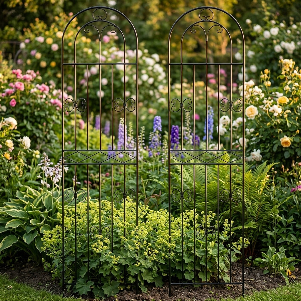 Garden Decor Arched Garden Trellis for Climbing Sweet Pea, Metal Garden Trellis Panels for Plant Support, Wrought Obelisk Style