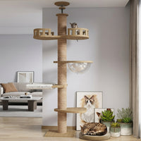 Cat Climbing Frame Activity Center with 7 Perches and Hammock, Solid Wood Multi Level Tree Indoor for Large Cats, Sisal Scratching Posts for Play