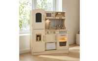 Wooden Play Kitchen Lighted Toy Kitchen with Refrigerator Interactive Cocina Infantil Juguete for Playroom