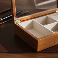 Wooden Jewelry Box Solid Wooden with Glass Lid Top Jewelry Case Vintage Jewelry Arrangement Display Box for Women, Men