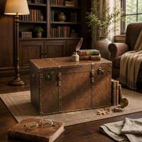 Vintage Suitcase Trunk Lockable Clasp Vintage Storage Trunk Leather-Like Finish Metal Corner Trim