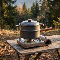 Hard Anodized Pot with Steaming Insert Portable Camping Steamer Compact Two-Tier Steamer Long-Lasting for Travelers