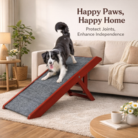 Dog Ramp with Adjustable Height for Small and Pets, Solid Wood Pet Steps for Sofa and Bed Access, Non-Slip Surface