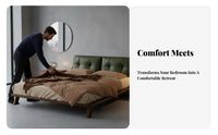 Vintage design foundation Bed Frame with Headboard No Box coil Needed Woven Panel Bed Frame Lowsilhouette Design Bedroom Furniture Natural Aesthetic for partners, Homeowners, Renters, Guest Room, Home, Apartment