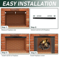 Adjustable Fireplace Curtain Rod Set with Metal Mesh Screen