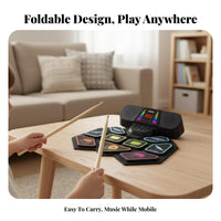 Foldable Drum Practice Mat Built-in Stereo Speakers Tabletop Drum Kit for Travel