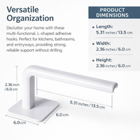 Adhesive Hook for Wall, No Drill L-Shaped Sticky Strong Door Back